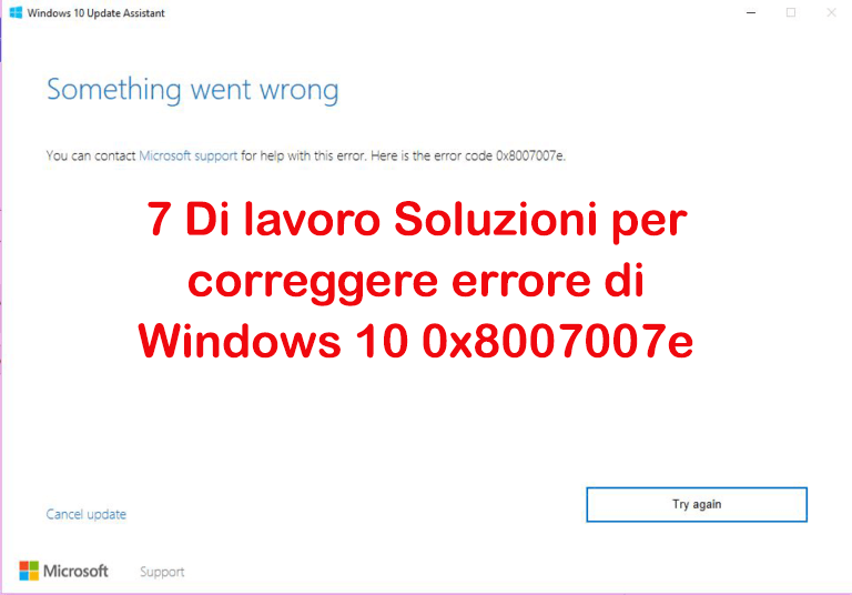 Windows 10 errore di aggiornamento 0x8007007e