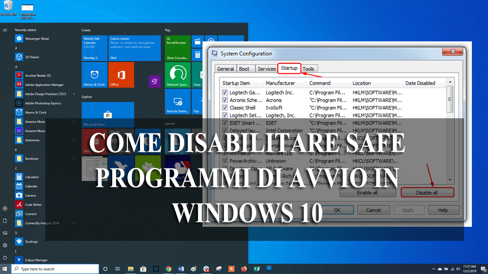 disabilitare i programmi di avvio di Windows 10