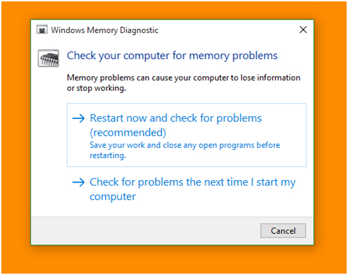 finestra dello strumento di diagnostica della memoria Windows