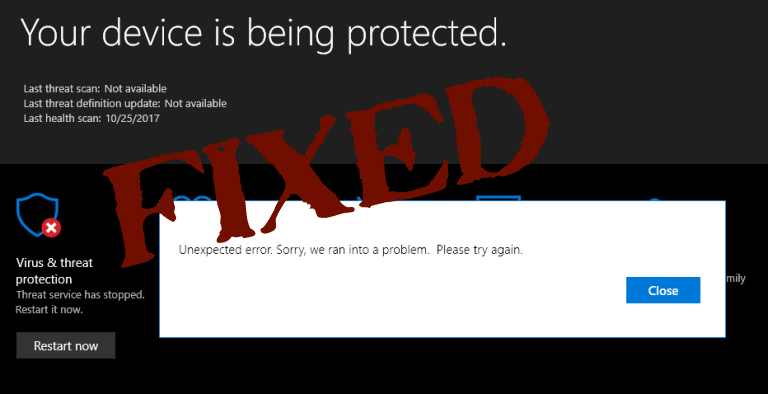 sbarazzarsi di Microsoft Defender Minaccia servizio è stato arrestato errore,
