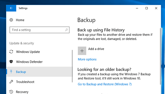 Windows 10 Backup incrementale