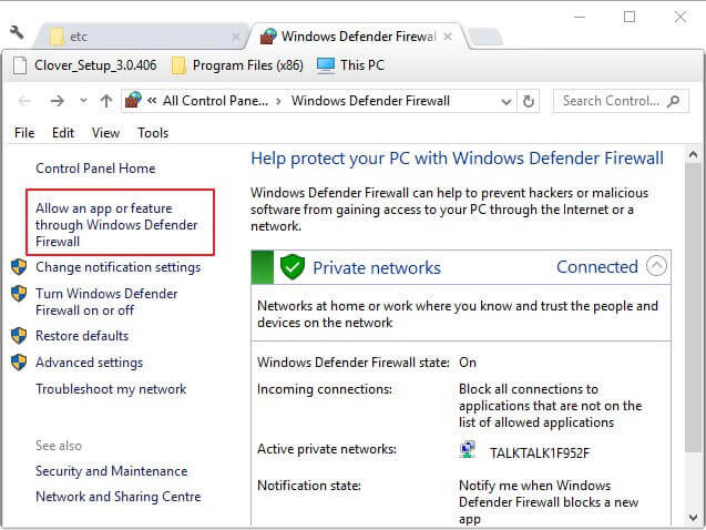 Consenti un'app o una funzionalità tramite Windows Difensore Firewall