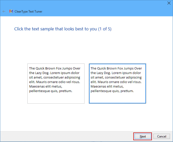 Caratteri di testo sfocati di Windows 10