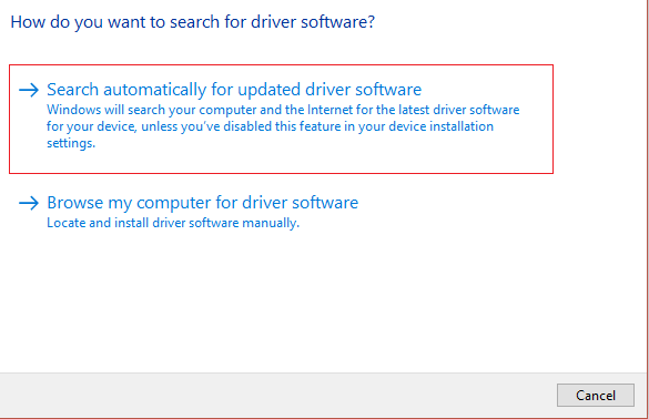 l'opzione Cerca automaticamente il software del autista aggiornato