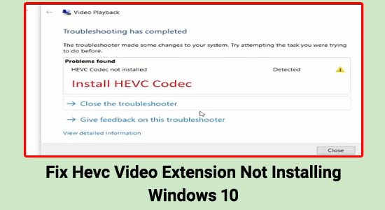 non è possibile installare l'estensione video HEVC