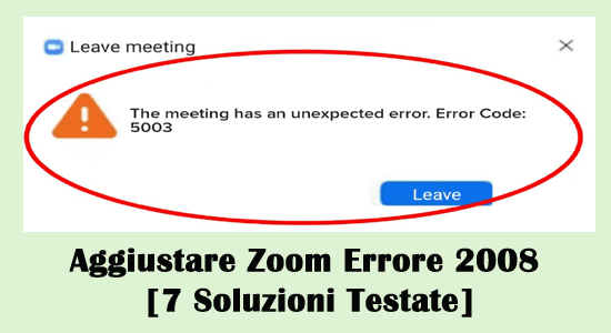 La riunione ha un errore imprevisto: codice di errore: 2008